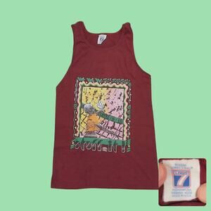 Vintage 1982 Logo 7 Stuff It Beach Volleyball Graphic Tank Top XS Burgundy